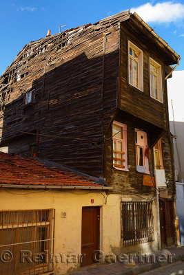 Old run down Historic Ottoman wooden house in Istanbul Turkey