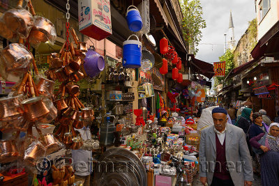 Local Turkish people shopping near the Egyptian Spice Market in Istanbul