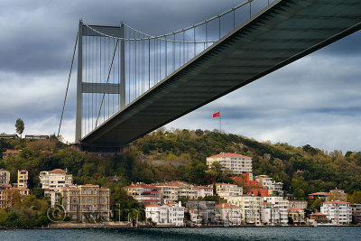 Fatih Sultan Mehmet Bridge over mansions on the Bosphorus Strait at Rumeli Hisari Istanbul Turkey