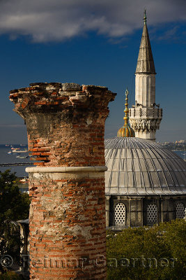 Detail of Sokollu Mehmet Pasha Mosque with minaret ruin on the Marmara Sea Istanbul