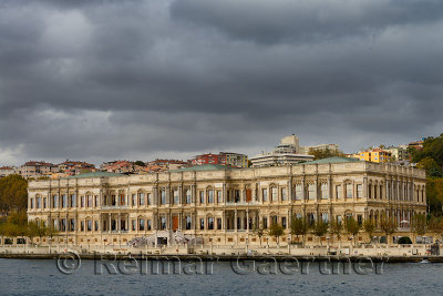 Storm clouds over Ciragan Palace in Yildiz Mh on the Bosphorus Strait Istanbul Turkey