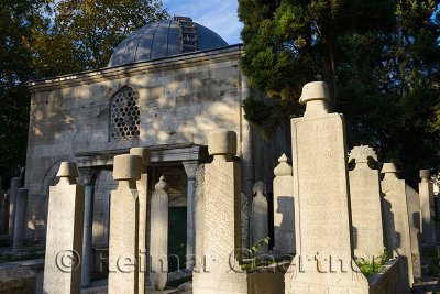Grave stones and Mausoleum in the Ottoman cemetery at Eyup Sultan Mosque Istanbul