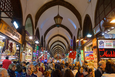 Crowd of tourists in the indoor Egyptian Spice Bazaar Istanbul Turkey
