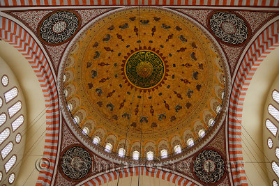 Intricate decoration of ceiling dome of Suleymaniye Mosque Istanbul Turkey