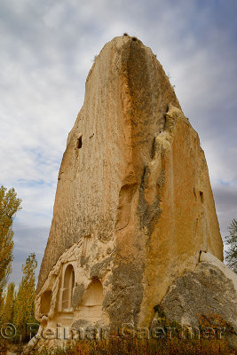 Ancient Church carved out of a spire of volcanic tuff in the Red Valley Cappadocia Turkey