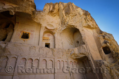 Collapsed exterior of the Dark Church cave at the Goreme Valley Open Air Museum Turkey