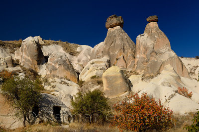 Cave beneath Sphynx Fairy Chimney behind Three Sisters west of Urgup Cappadocia Turkey