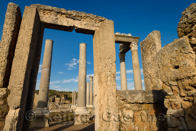 Stone door frame to the Agora ruins at the Perge archaeological site Turkey