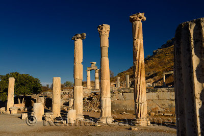 Temples of the Goddess Rome and Divine Caesar with Prytaneion at ruins of ancient Ephesus Turkey