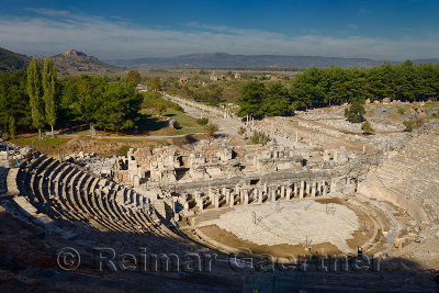 Ancient Ephesus theatre and gymnasium with Arcadian Way street to the now silted harbour Turkey
