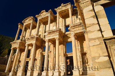 Ruins of the facade of the Library of Celsus from the Agora gate at ancient city of Ephesus Turkey