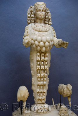 Full view of statue of the Mother Goddess Artemis of Ephesus at Selcuk Museum Turkey