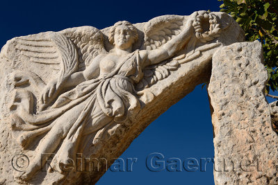 Sculpture relief from the door of Heracles of Winged Nike the Goddess of victory at ancient Ephesus ruins Turkey