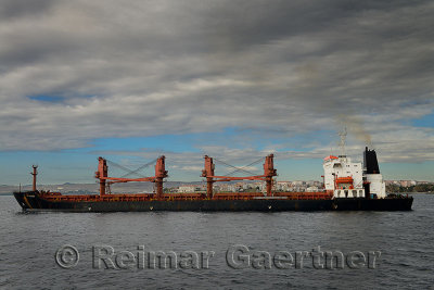 Monrovia bulk carrier ship in the Dardanelles passing Gallipoli Turkey heading for the Aegean Sea