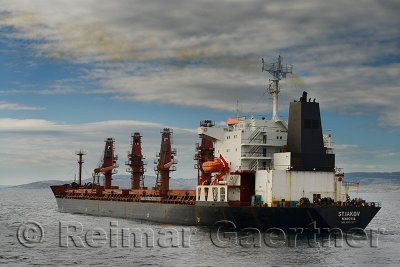 Monrovia bulk carrier ship in the Dardanelles Turkey heading for the Aegean Sea