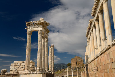 Restored corinthian colums at ancient Pergamon archeological site at Bergama Turkey