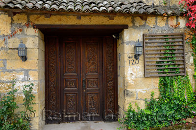 Ornate carved wood doorway in the Fall at ancient hillside village of Yesilyurt Malatya Turkey