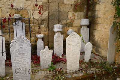 Muslim gravestones next to a Mosque in hillside village of Yesilyurt Malatya Turkey