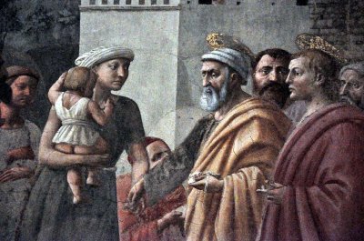 Masaccio - La distribution des biens et la mort d'Anania (dtail), Chapelle Brancacci, Eglise Santa Maria del Carmine - 9443
