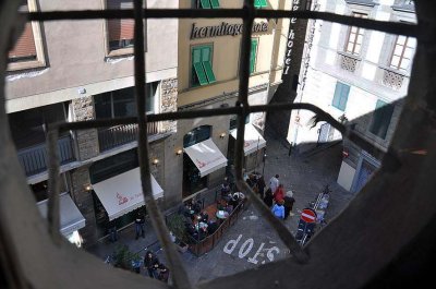 view from the Vasari corridor above shops of Ponte Vecchio - 9946