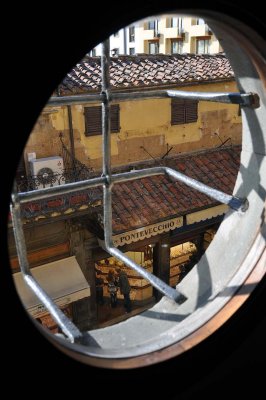 view from the Vasari corridor above shops of Ponte Vecchio - 9950