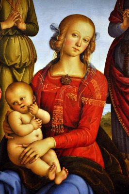 Le Prugin - La Vierge et l'Enfant entours de deux anges, ste Rose et ste Catherine d'Alexandrie (1490-1495), dtail - 8108