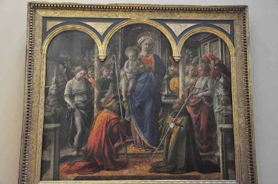 Filippo Lippi - Vierge et l'Enfant entour d'anges avec St Frediano et St Augustin, ou Pala Barbadori (1437) - 8770