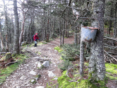Kevin H nears a fire bucket near the Mt Carrigain summit
