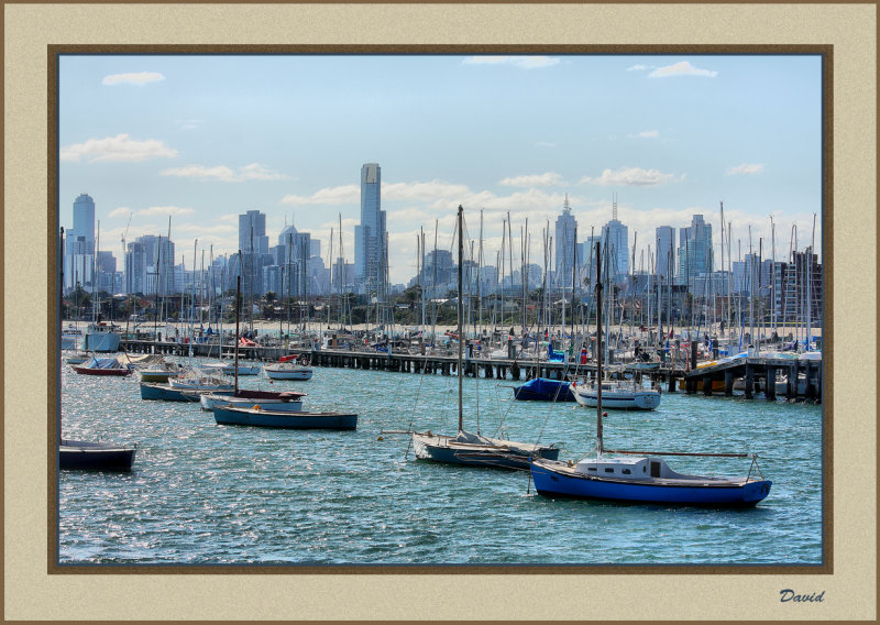 Melbourne skyline from St. Kilda boat harbour. 