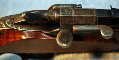 Swinging Breechblock Release Lever and Engraving Detail