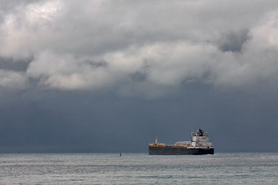 The John J Boland lake freighter, heading into a storm over Lake Huron