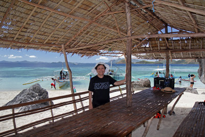 In a nipa hut, Smith Pt. Beach