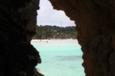 White Beach through a crevice, Boracay