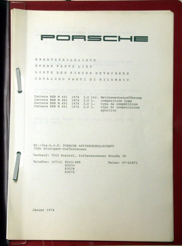 PORSCHE Carrera RSR M 491 1974 Spare Parts List - Manual Photo 3