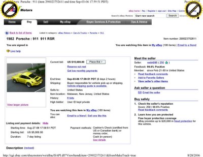 1974 Porsche 911 RSR Project - eBay Sep032006 $110,000 (82 SC) Page 1