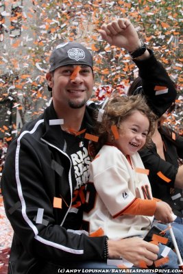 San Francisco Giants pitcher Ryan Vogelsong and son Ryder
