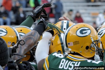 Green Bay Packers team huddle
