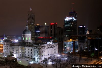 Indiana State Capitol Building and downtown Indianapolis at Night