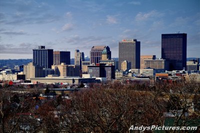 Downtown Dayton from Lookout Point at Woodland Cemetery