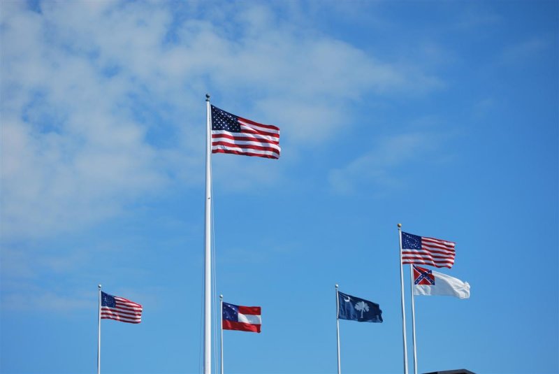 USA and CSA Flags over Ft. Sumter