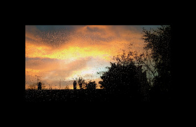 Sunset through raindrops