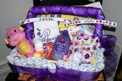 Arwen's diaper basket (made by Grammy)