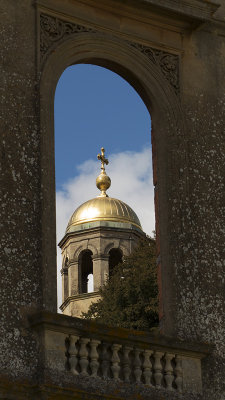 Church dome from ruined house 2013