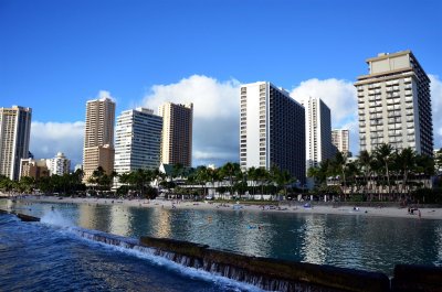 Hotels along Wiakiki Beach - ours is second from right, The Marriott