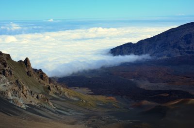 Clouds creeping into the crater