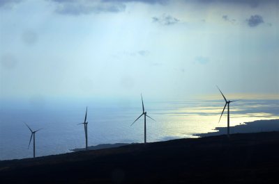 Wind farm under construction on the coast