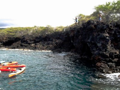 Cliff jumping from a 25-30 ft lava formation - this is Pat