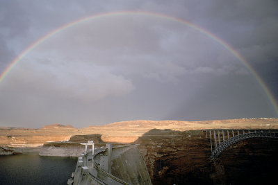 AZ Glen Canyon NRA 01 Dam, Lake, Arch Bridge & Rainbow.jpg