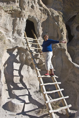 NM Bandelier NM 2 Anasazi Cave Dwelling Margaret on Ladder.jpg