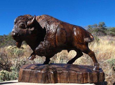 Running Bison made of Ziracote wood - view 1